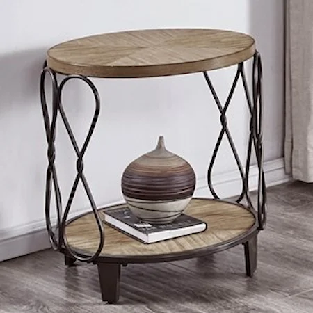 Relaxed Vintage Wood and Metal Round End Table